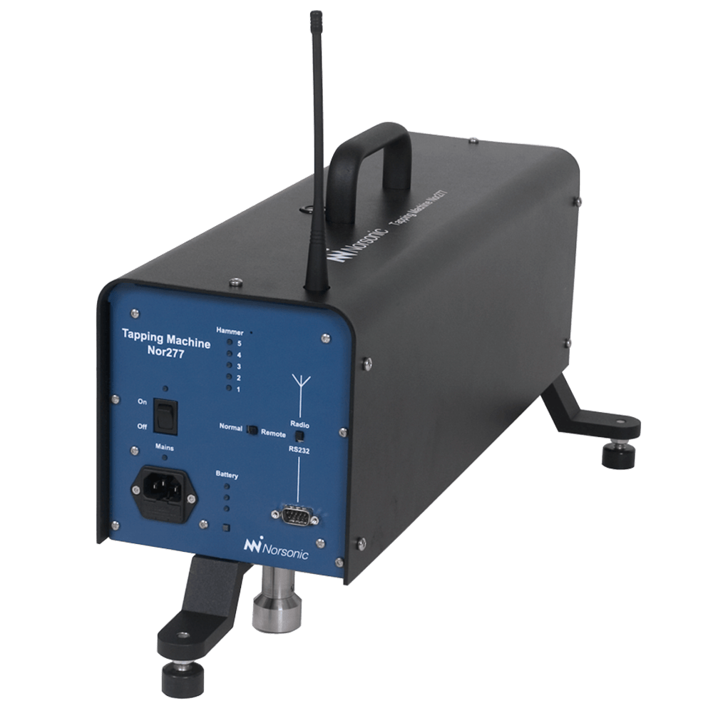 Nor277 tapping machine for making footfall noise transmission measurements in buildings as set out in International and National Standards.